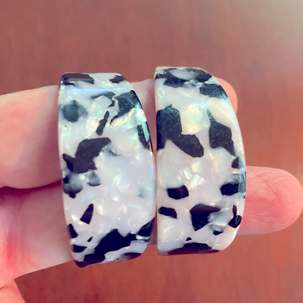 Black, White, and Clear Round Acrylic Earrings